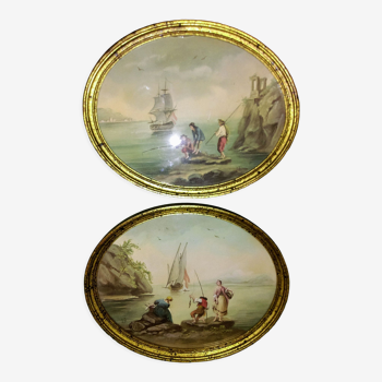 Pair of oval marines signed 19th