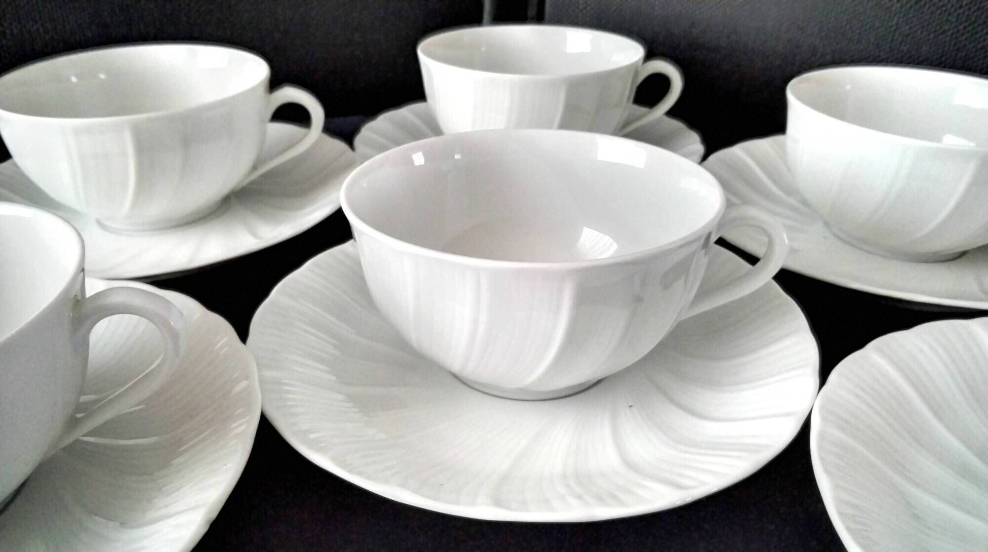 6 tea or coffee cups in Limoges porcelain by Bernardaud & Co.