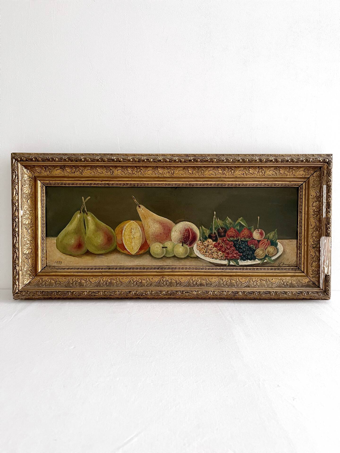 Old oil painting still life Flemish fruits