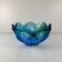 Coupe / large glass pocket bowl from Murano, flower shape, green - blue gradient, 1960.