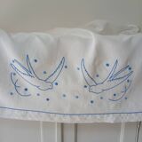 Embroidered sheet, blue swallow pattern, 88x170 cm