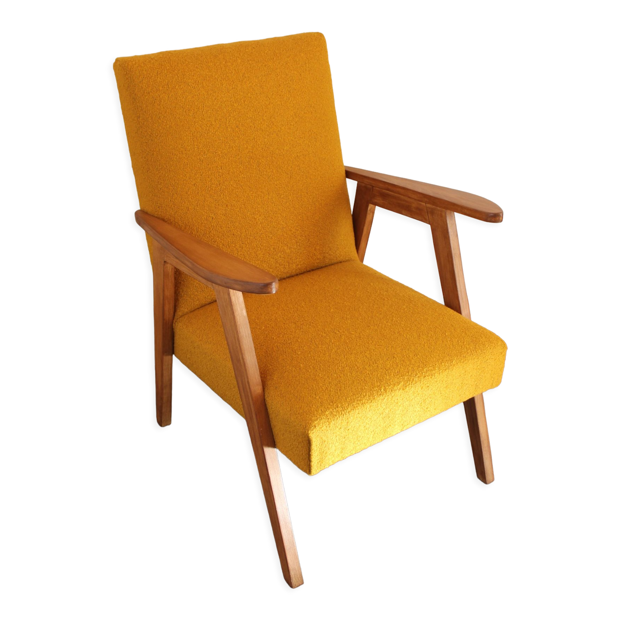 Curly yellow Scandinavian armchair