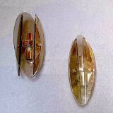Veca, Pair of smoked glass and chrome wall lights, Italy 1970s