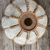 Hanging flower in wood, fabric and hook