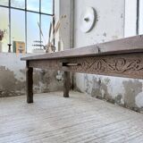 XL farmhouse table in solid oak, brutalist style, 20th century.