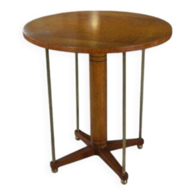 Table d’appoint circulaire en laiton, orme et loupe d’orme 1940’s
