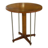 1940s circular brass, elm and elm burl side table