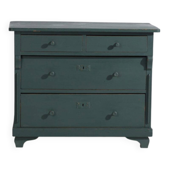 Antique painted pine chest of drawers – European rustic green chest of drawers – circa 1900