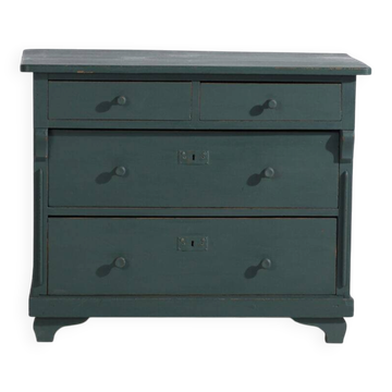 Antique painted pine chest of drawers – European rustic green chest of drawers – circa 1900