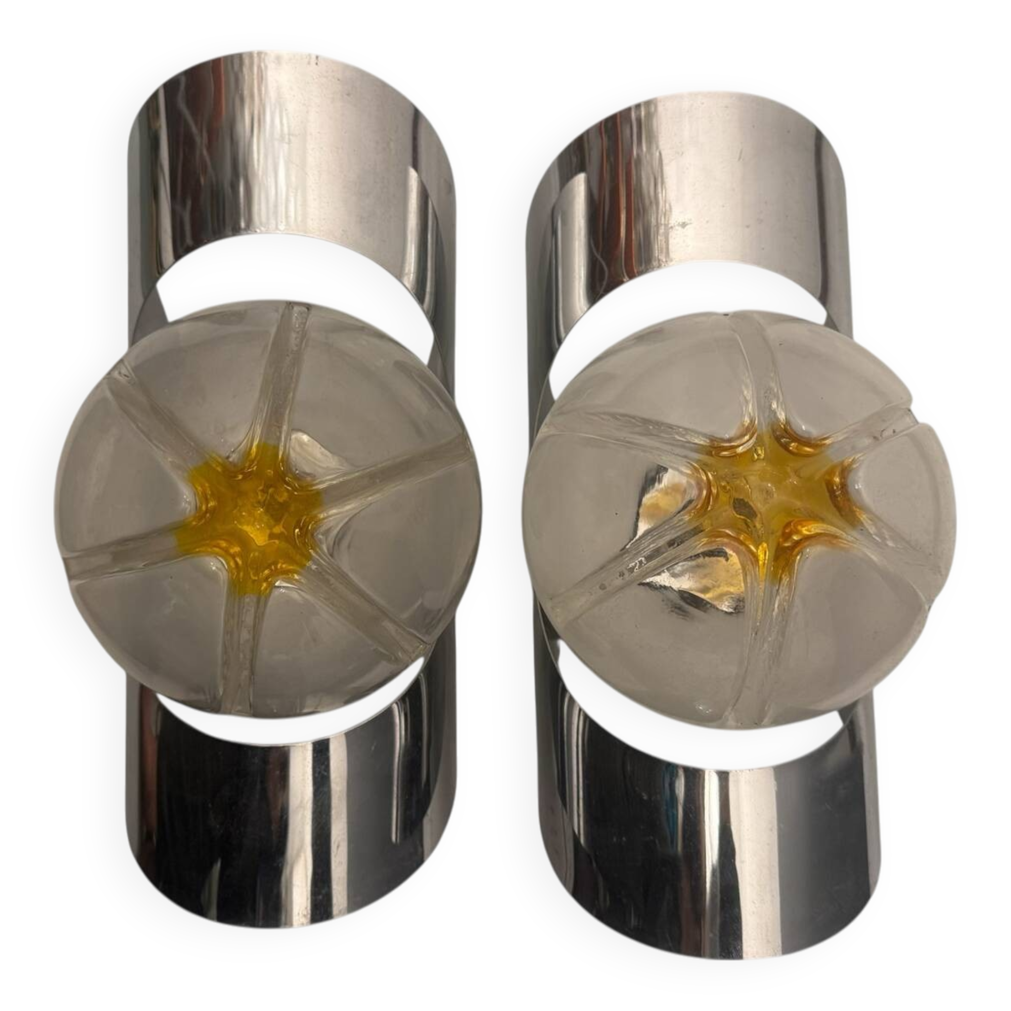 Chrome Murano Glass Sconces by Mazzega Set of 2