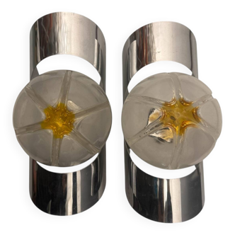 Chrome Murano Glass Sconces by Mazzega Set of 2