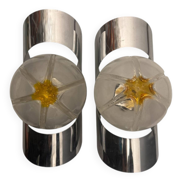 Chrome Murano Glass Sconces by Mazzega Set of 2