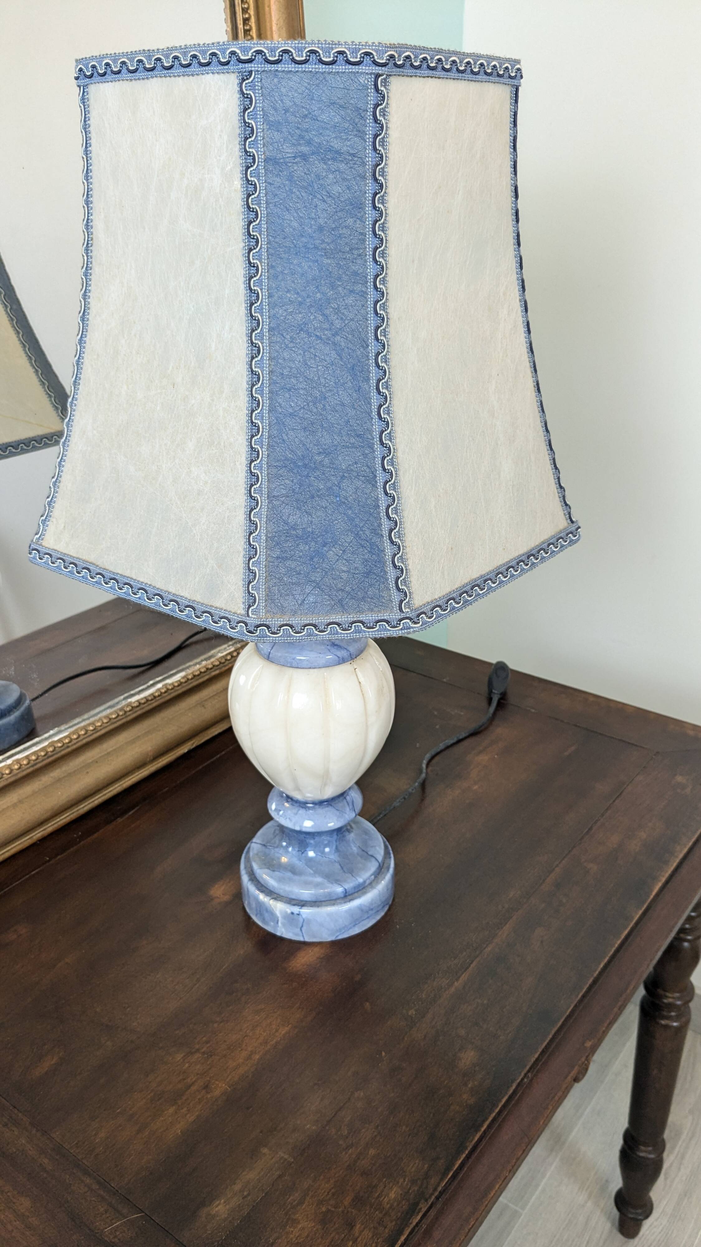 Blue and white alabaster living room lamp