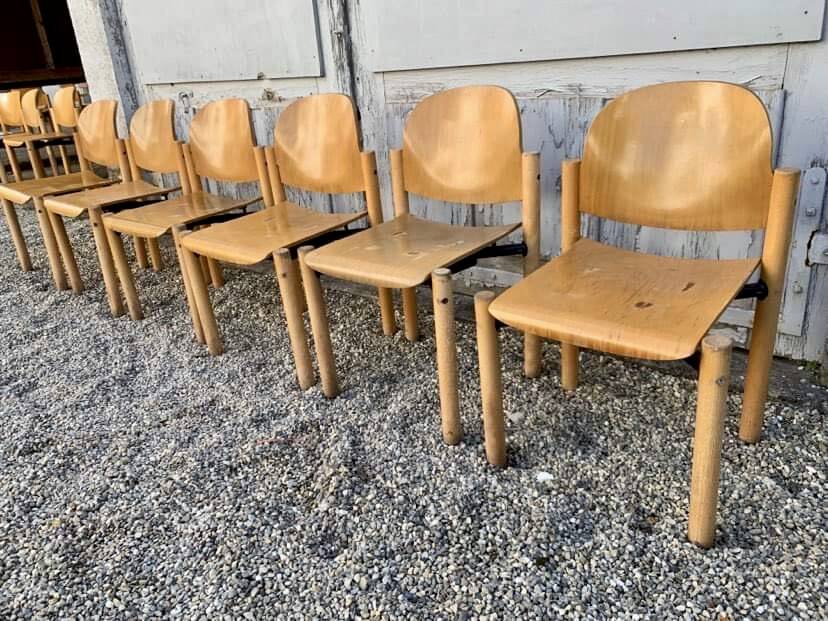 Series lot of 40 vintage stackable chairs in beech lubke year 1970