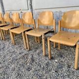 Series lot of 40 vintage stackable chairs in beech lubke year 1970
