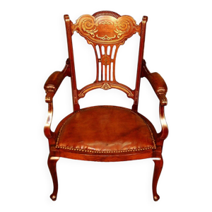fauteuil XIXème en cuir - laiton