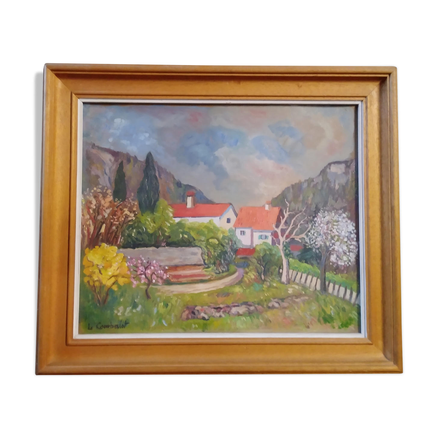 Oil on cardboard painting "Printemps à la Vierge Noire" signed Louis Combalot