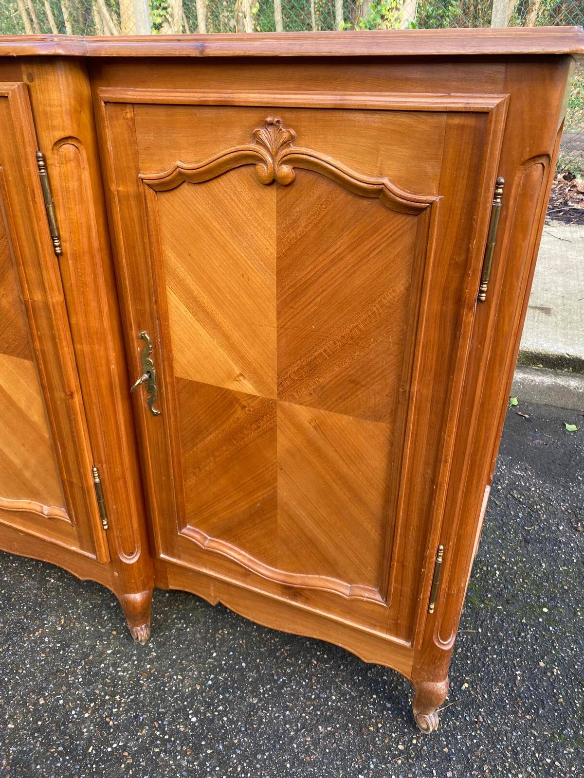 Light solid wood enfilade with Louis XV marquetry from the 20th century, 227cm.