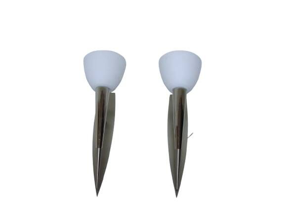 A pair of vintage ‘Torches’ wall lights, 1980s/1990s – steel and glass, E27