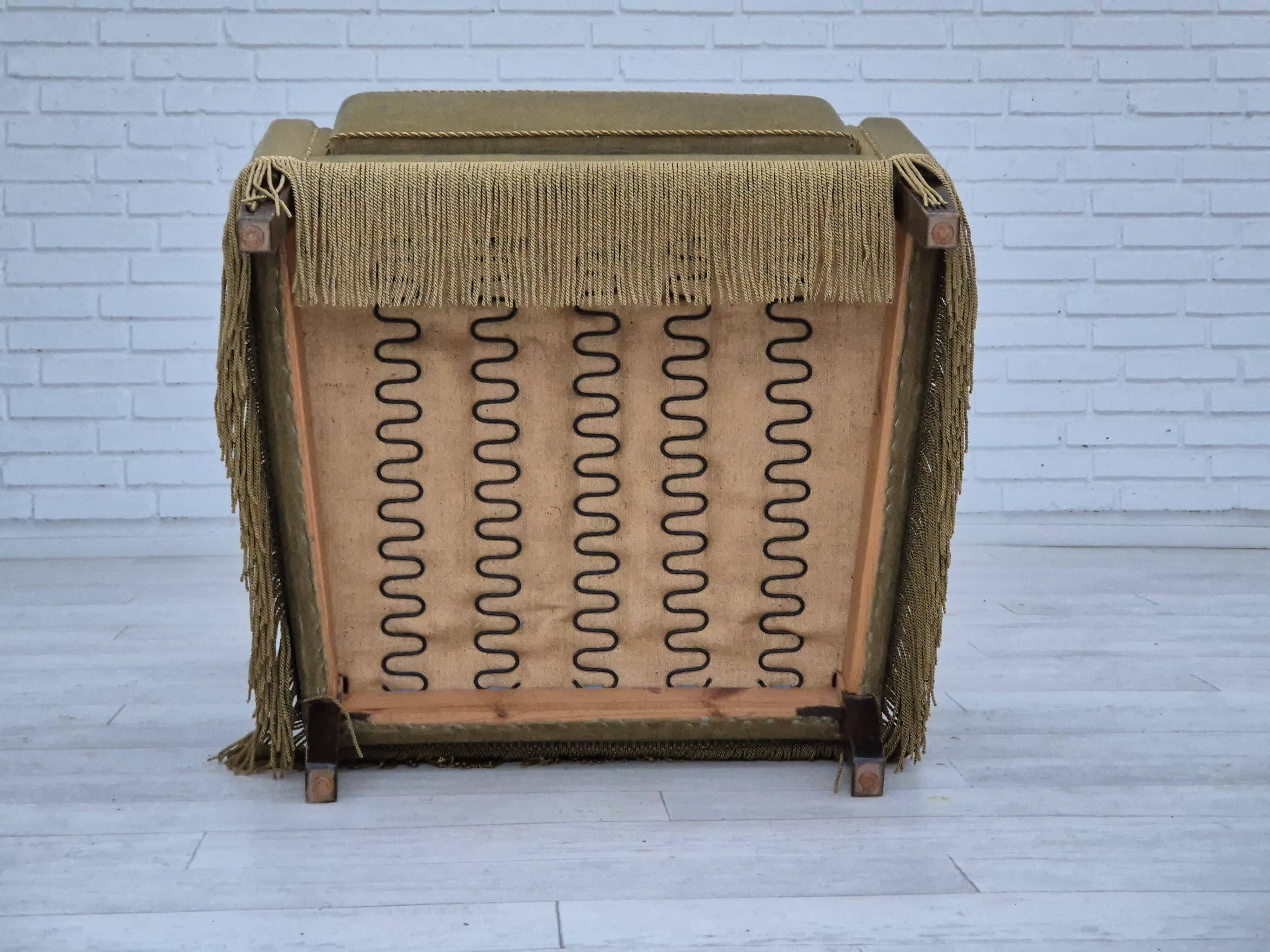1970s, Danish design, wingback armchair, original condition, furniture velour, beech wood legs.