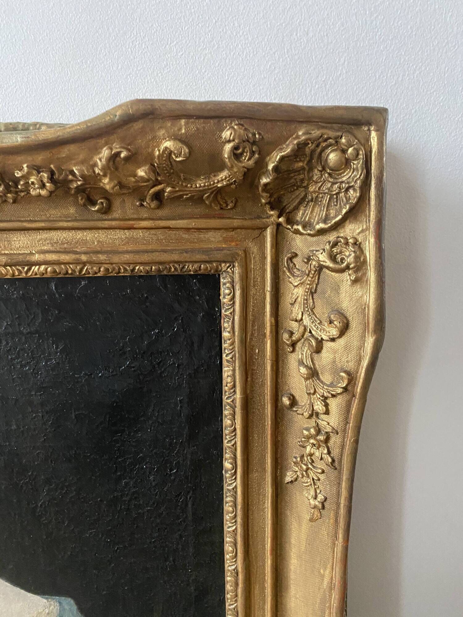 Louis XV table oil on canvas frame with gold leaf.