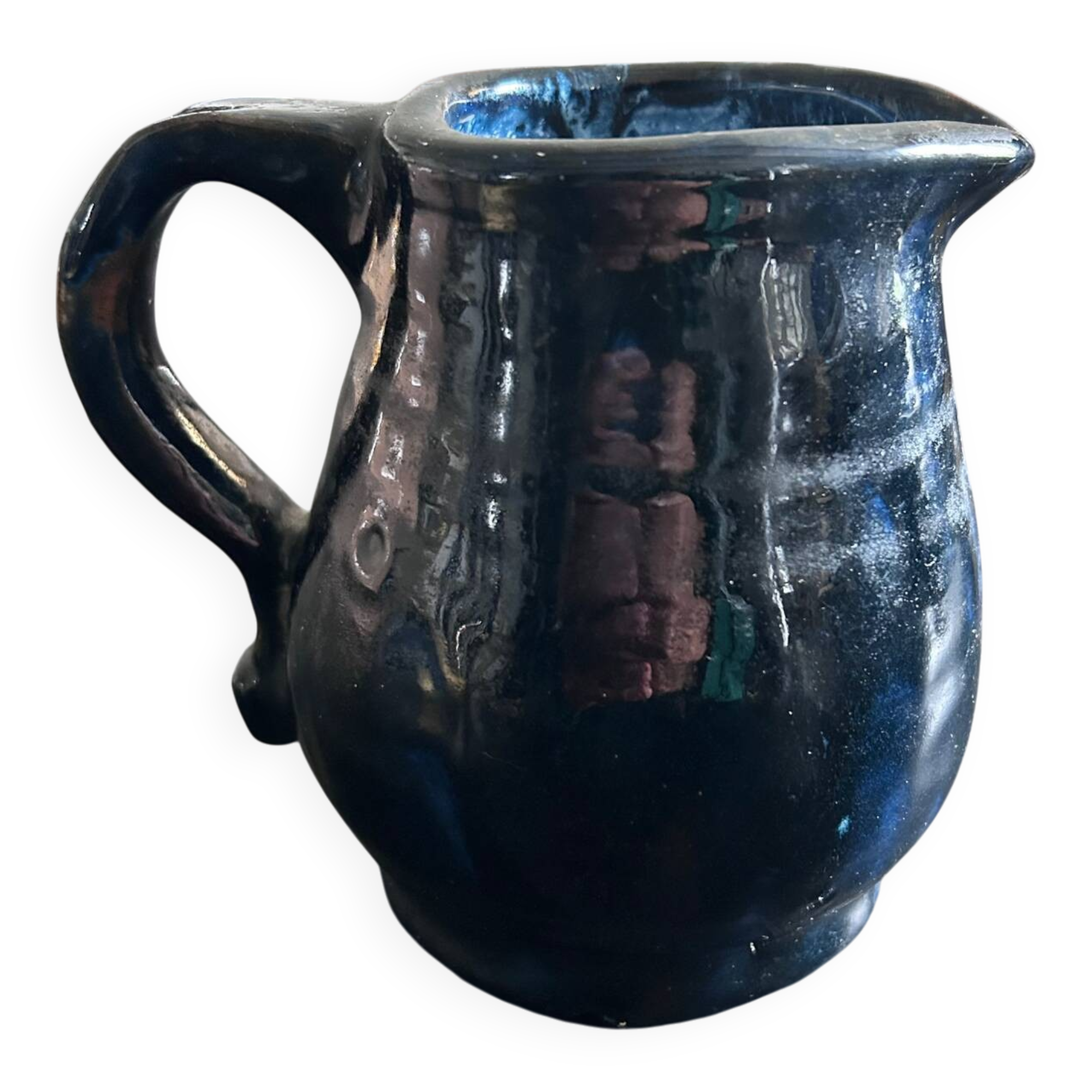 Handcrafted midnight blue pitcher signed