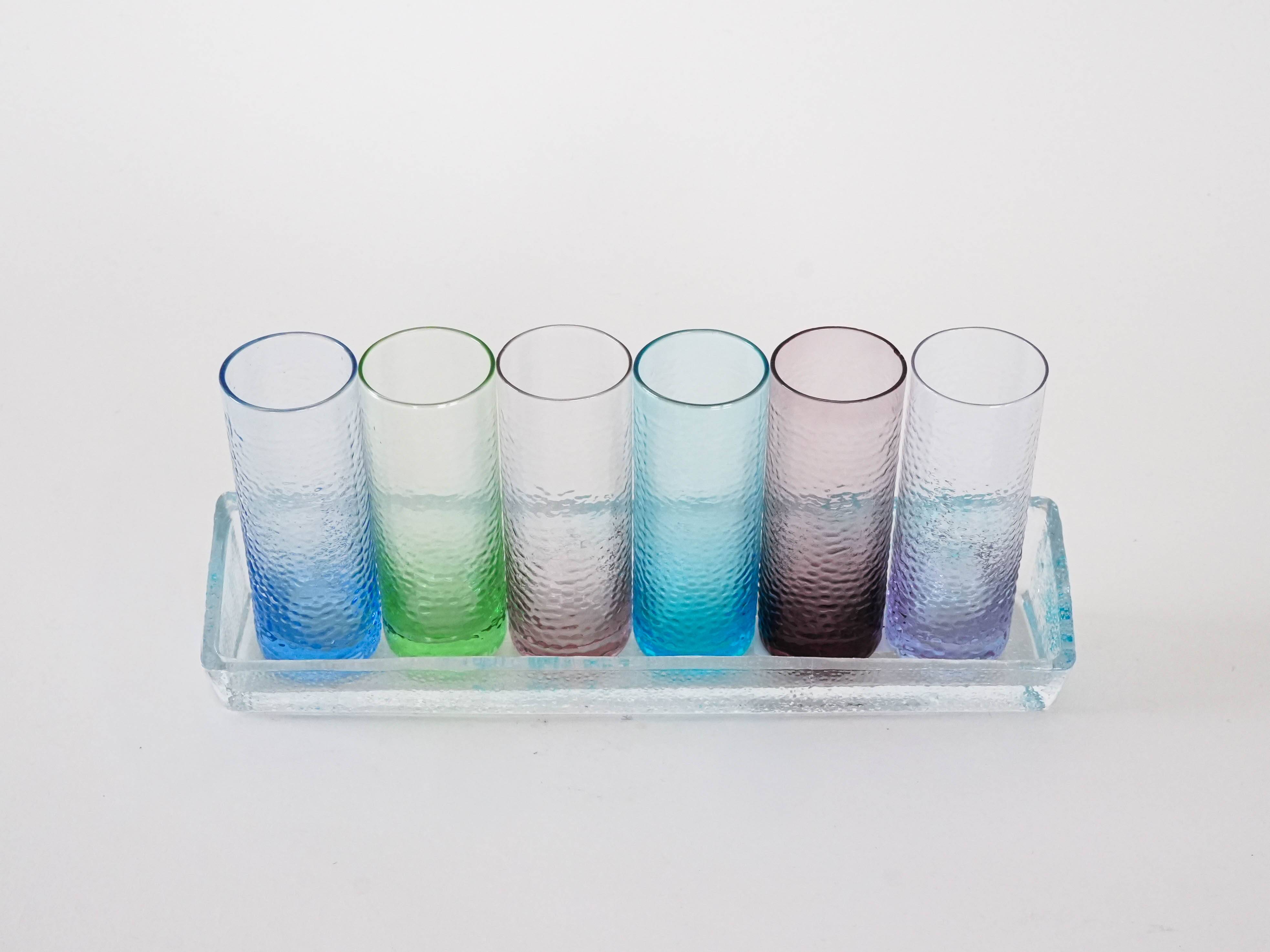 Set of glasses with a tray, Italian design, 1970s, made in Italy