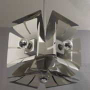 Impressive Space Age chandelier with 5 lights, chrome metal, Italy 1970s.