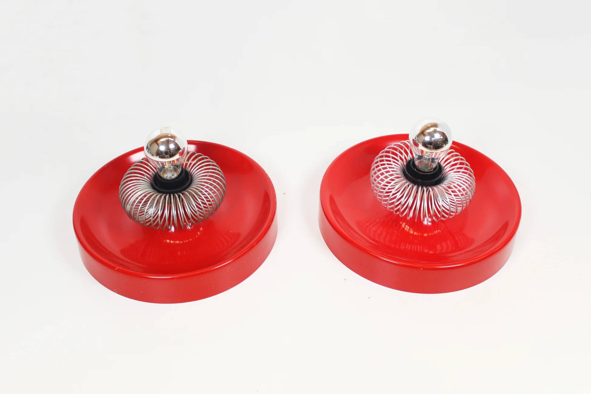 Pair of Space Age 'Spring' wall lamps by ELEKTROFÉM, Hungary, 1970s.