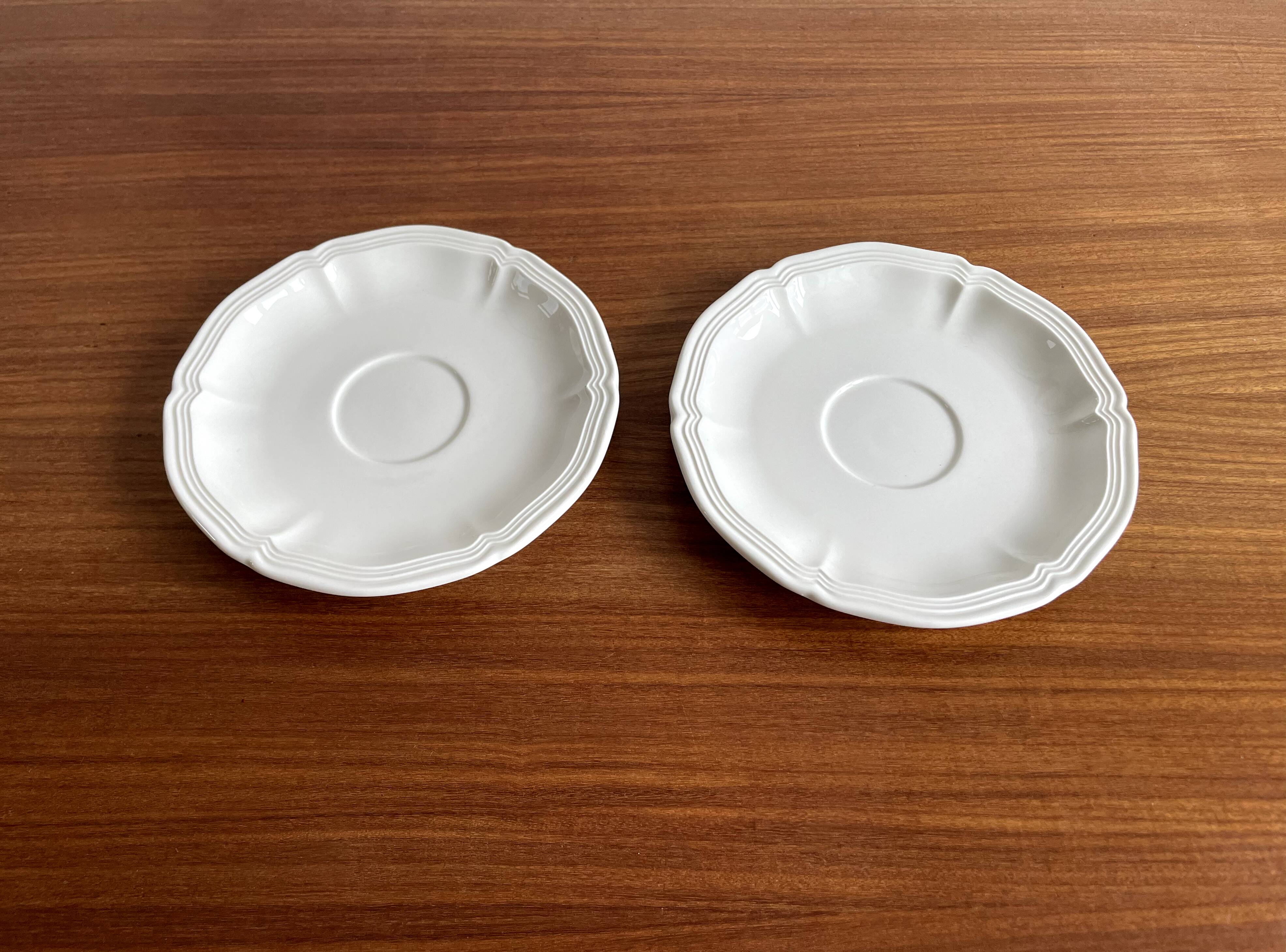 Set of 2 Villeroy & Boch Saucers, Manoir Series, Vintage White Vitro Porcelain