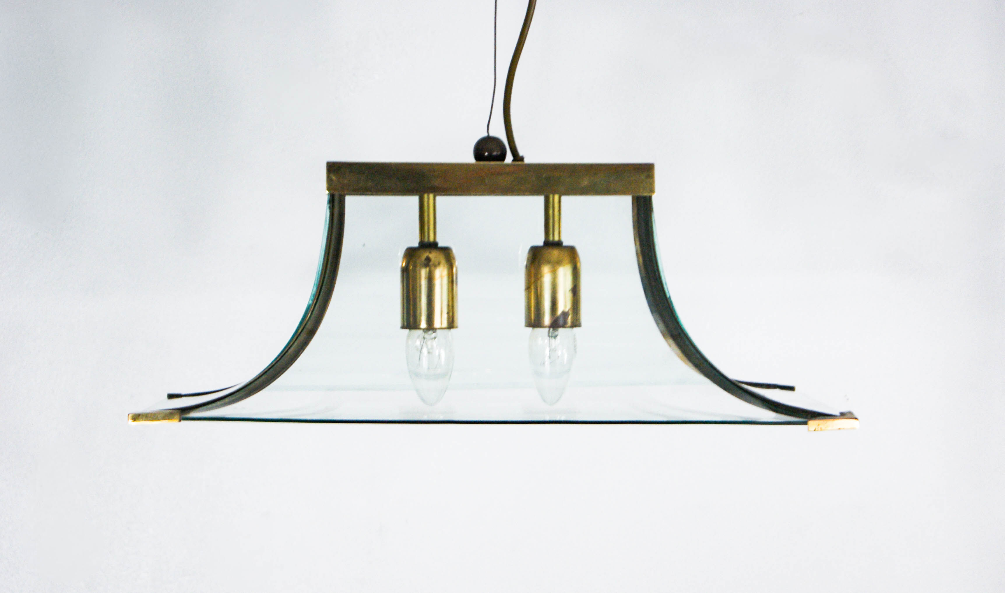 Esperia Pagoda chandelier brass and glass 1960s