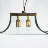 Esperia Pagoda chandelier brass and glass 1960s