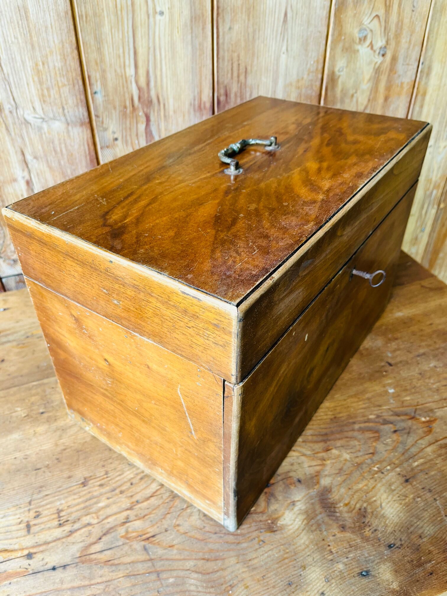 Antique wooden box with compartment