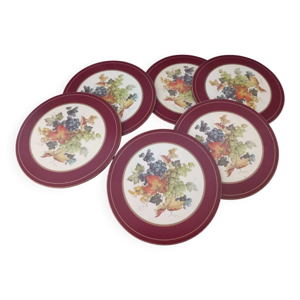 Ensemble de 6 sous-verres vintage en bois et liège