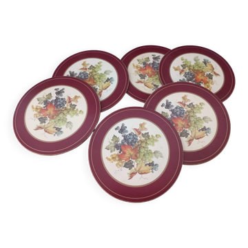 Set of 6 vintage wooden and cork coasters - Diameter 10.5 cm