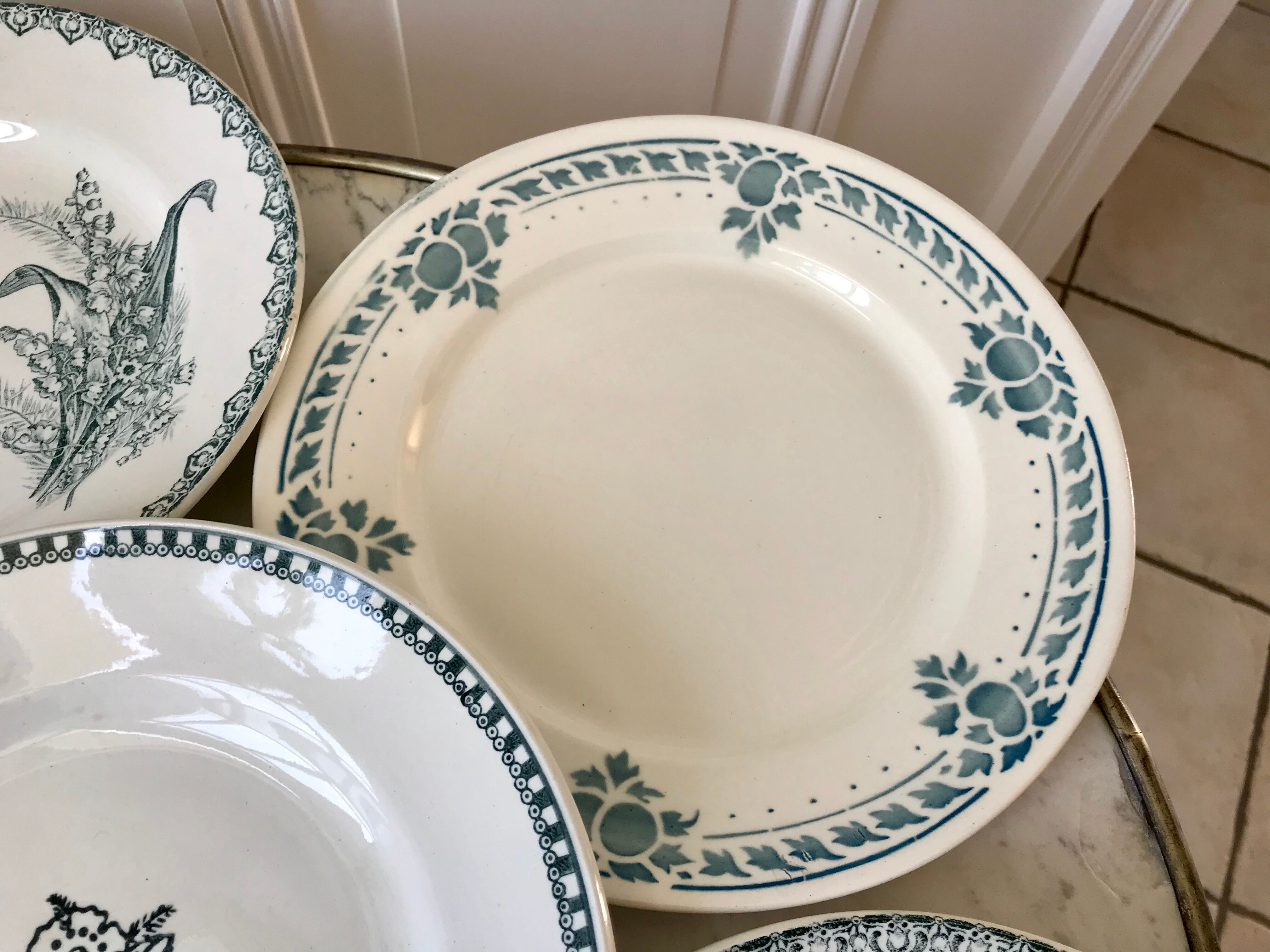 Set of 6 flat plates Terre de Fer late nineteenth