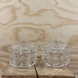 Pair of transparent glass pendant lights