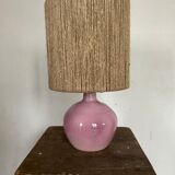 Vintage lamp in pink stoneware and rope years 60-70