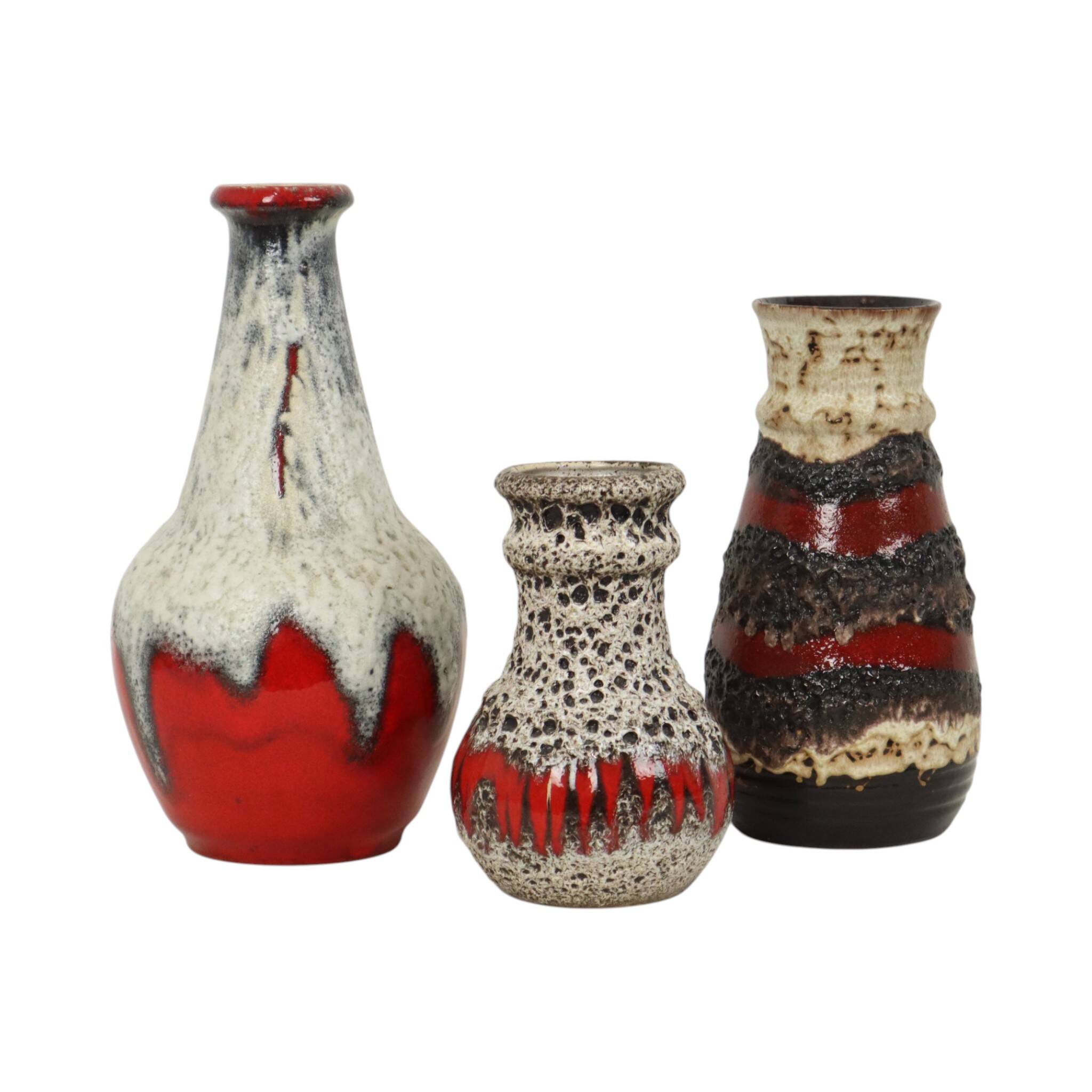 Set of 3 West German Fat Lava Pottery Vases