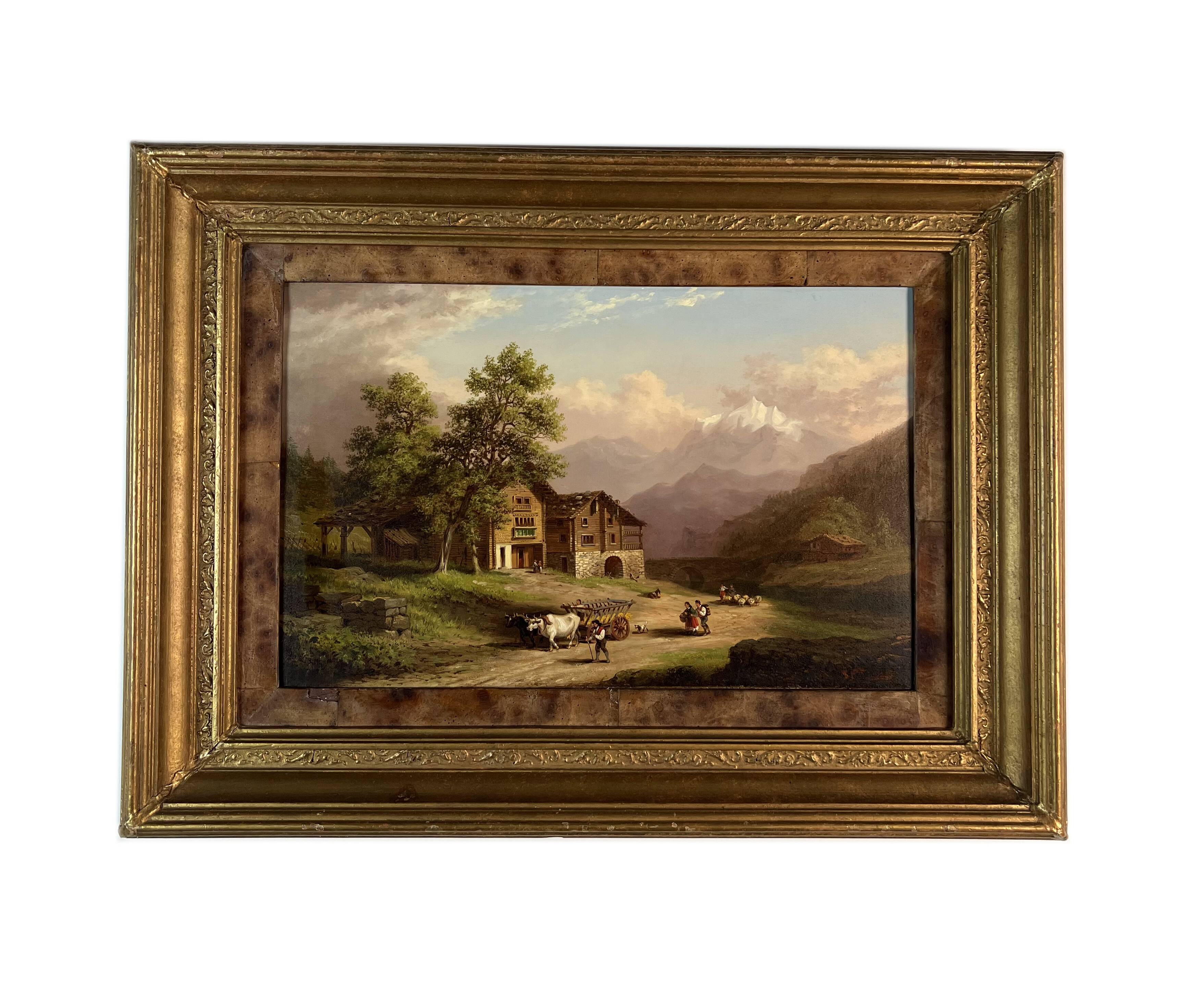 Oil on panel, Xanthus Smith United States, 1839-1929 Swiss Alpine Landscape