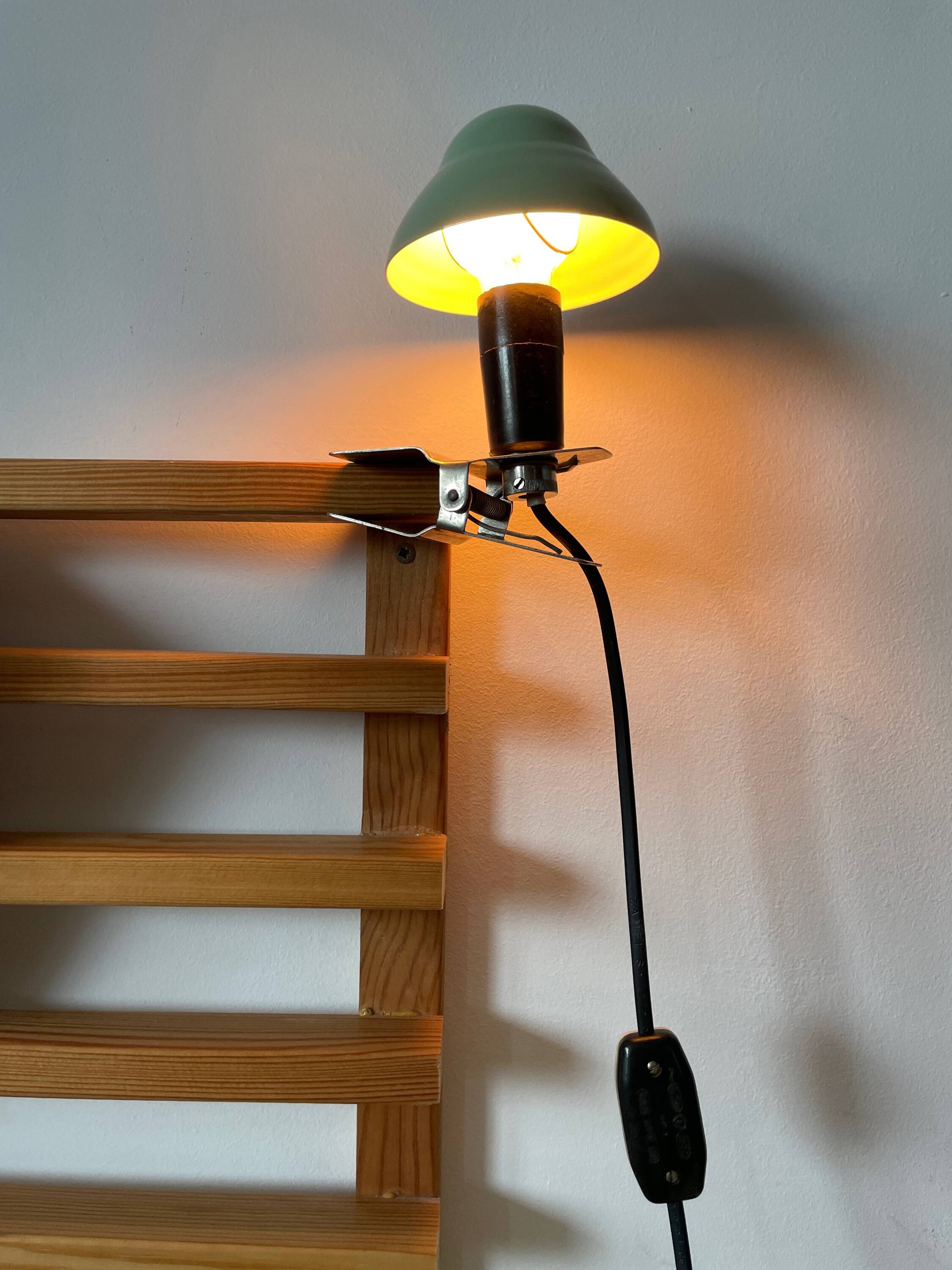 Vintage, green mushroom clip lamp, 1960s