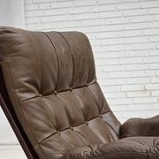 Fauteuil en cuir de meuble marron, années 1970, design scandinave,