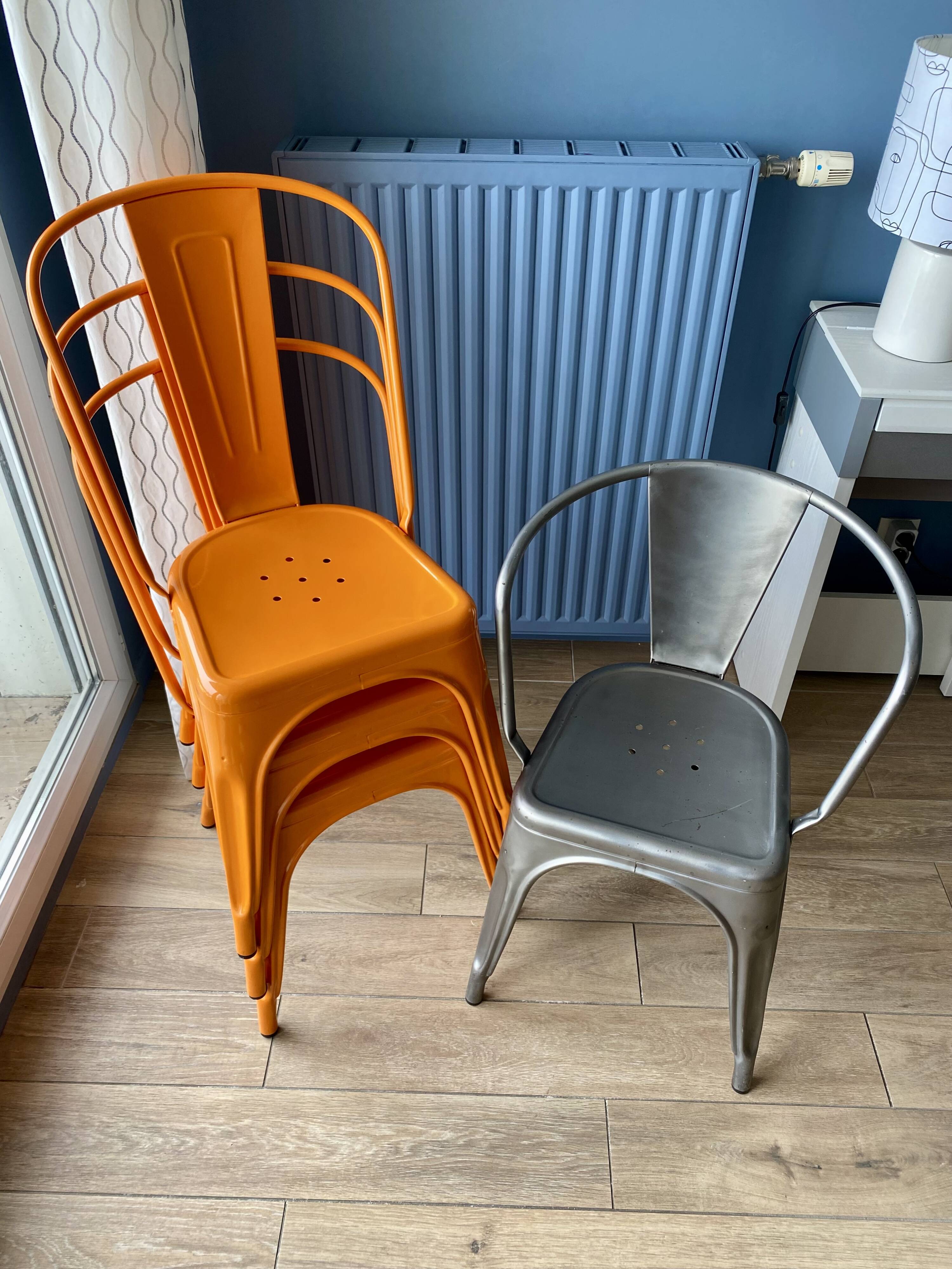 3 chairs and 1 Tolix armchair