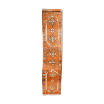 3x12 orange & beige long turkish vintage runner rug 387x87cm