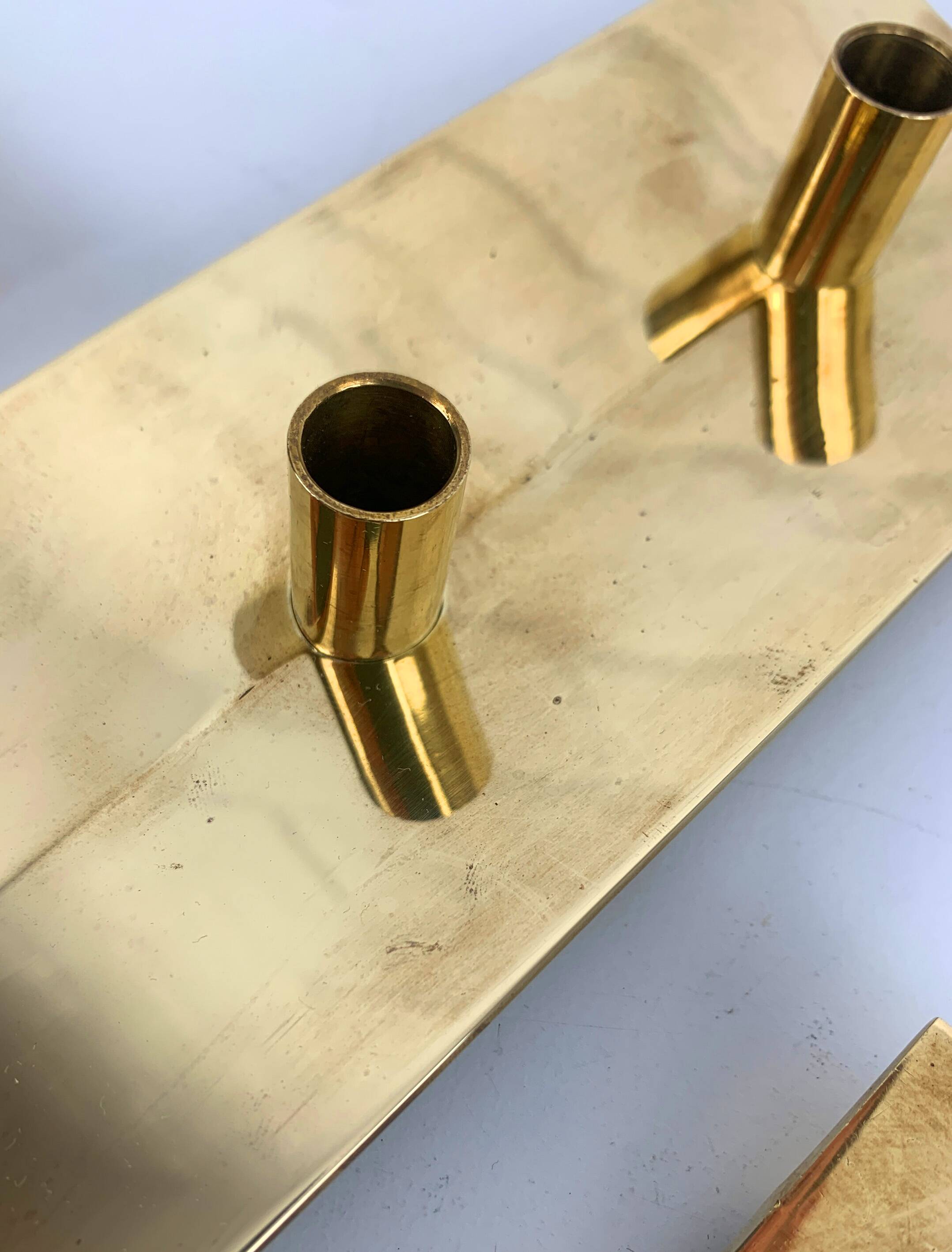 3 Scandinavian brass candlesticks, Pierre Forssell, Skultuna, Sweden, 1960s