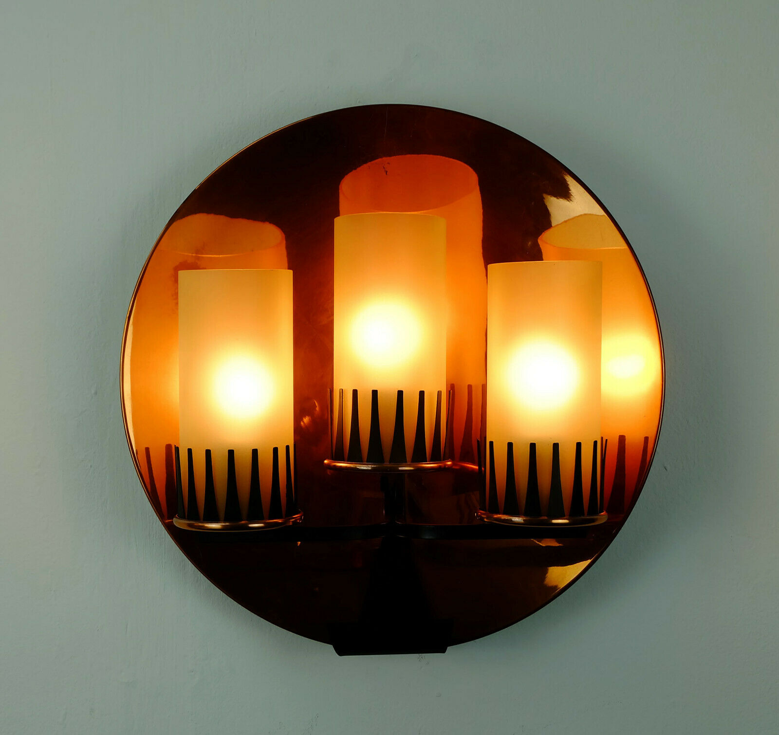 Mid century sconce wall lamp copper metal glass