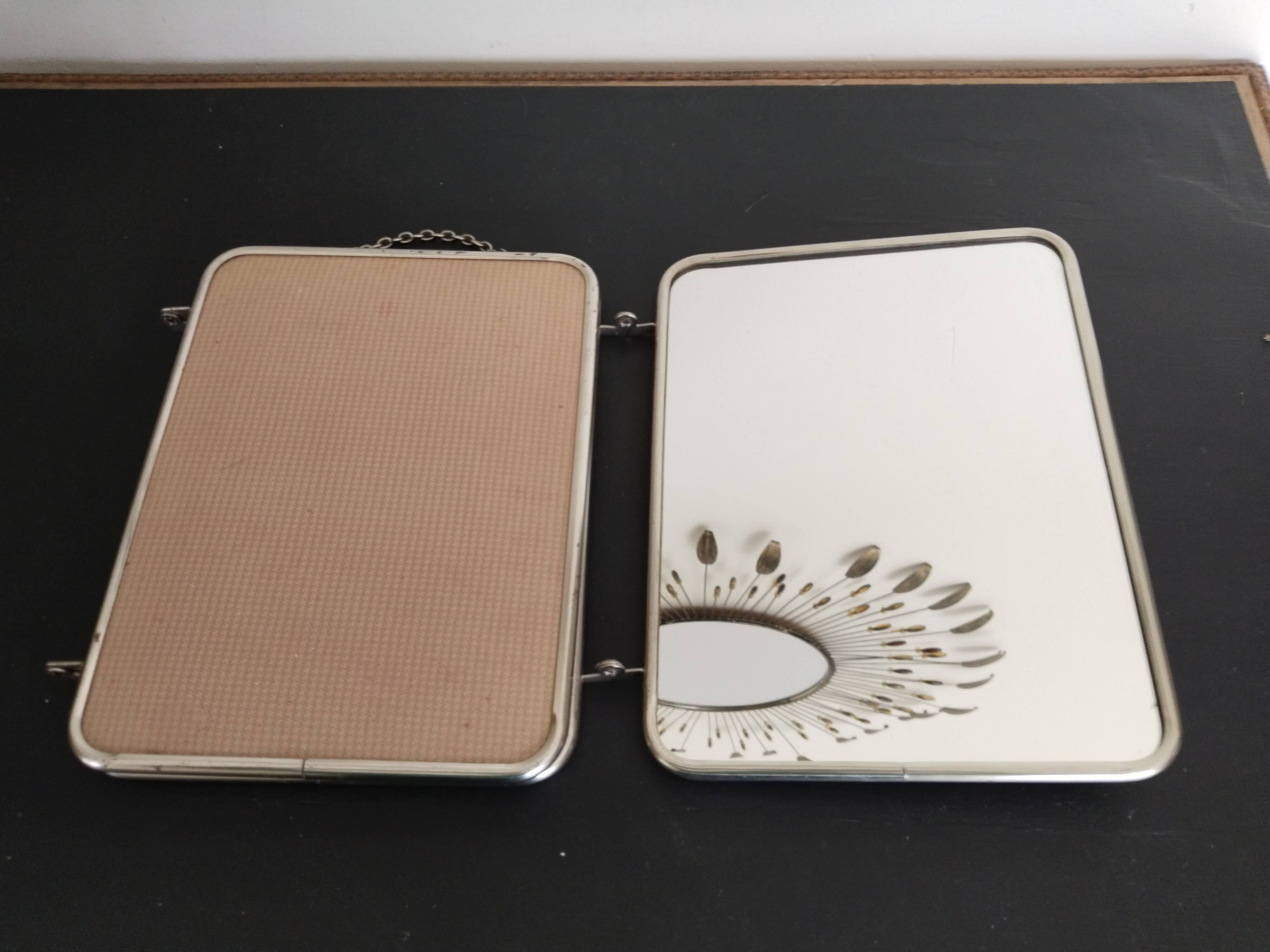 Triptych barber mirror, with chain