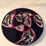 Cheese platter Vallauris glazed ceramic black red A035