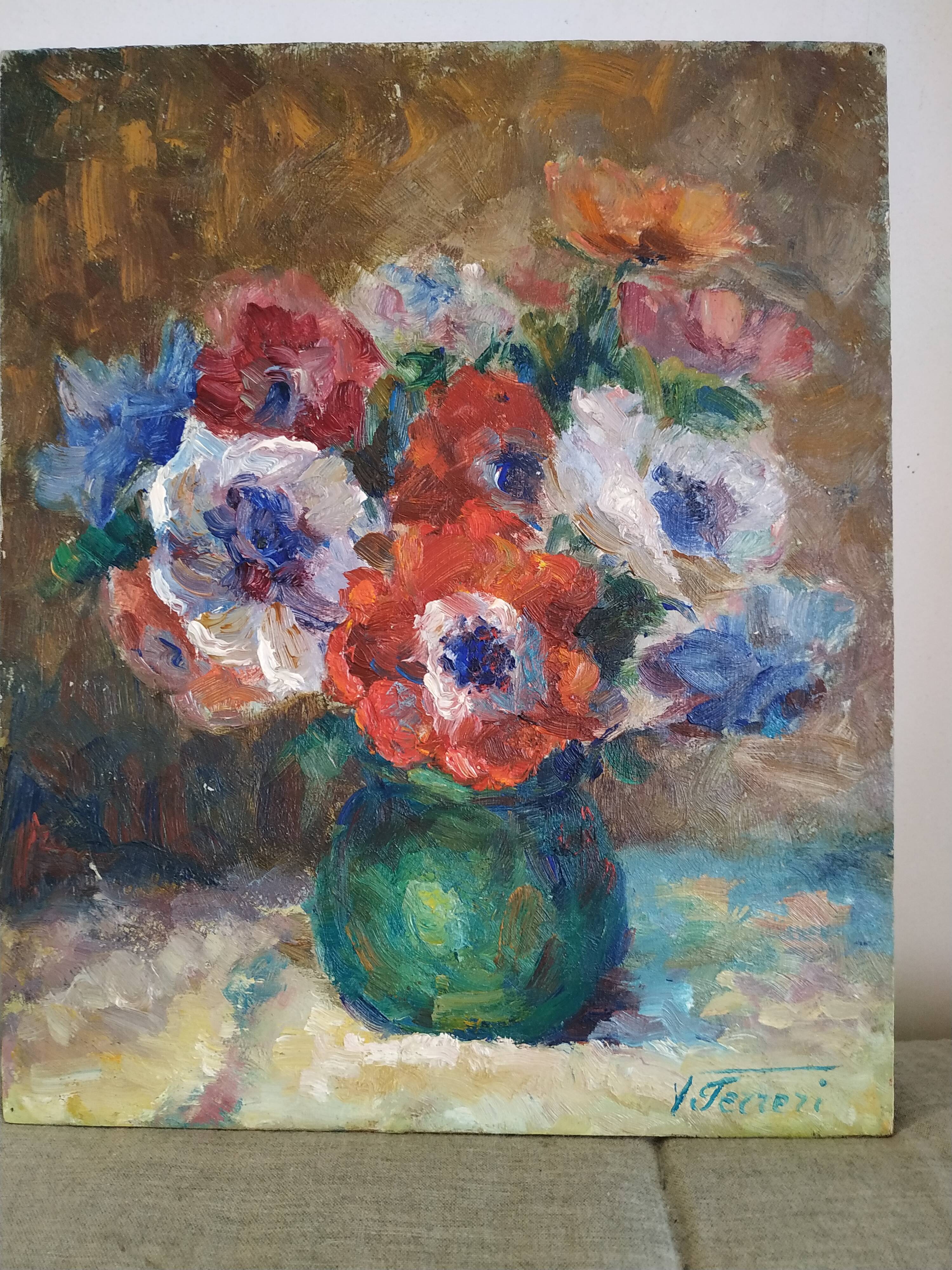 Victor Ferreri's bouquet of anemones oil on panel