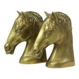 Paire de serre-livres vintage en laiton en forme de tête de cheval